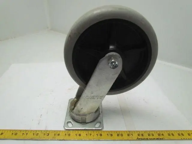 Albion 8" gray swivel caster plate mount rubber wheel tire 11-1/2" tall