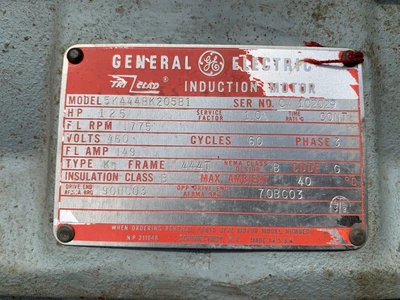 General Electric 125 HP, 1800 RPM, Electric Motor