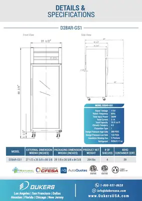 New | in-Stock Dukers New Dukers D28AR-GS1 Top Mount Single Glass Door Commercial Reach-in Refrigerator Refrigerators Illinois US | Falcon Restaurant Supply #1376408