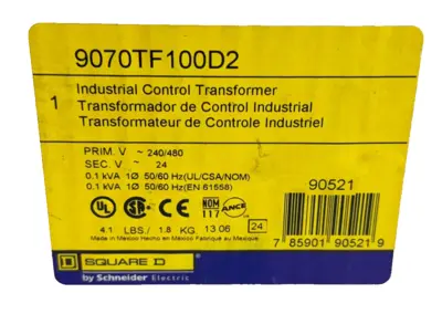 NEW SEALED SCHNEIDER ELECTRIC SQUARE D 9070TF100D2 TRANSFORMER