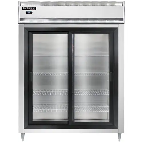 Continental D2RENSSSGD 57" Two Section Reach In Refrigerator, (2) Sliding Glass Doors, Top Compressor, 115v