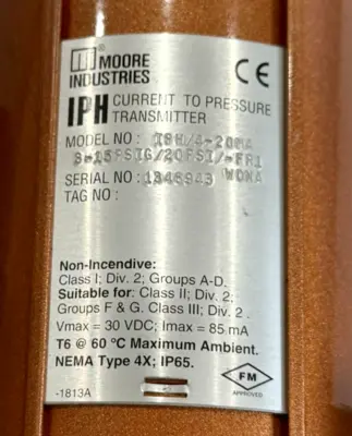 NEW MOORE INDUSTRIES IPH-4-20MA 3-15PSIG 20PSI-FR1 IPH420MA