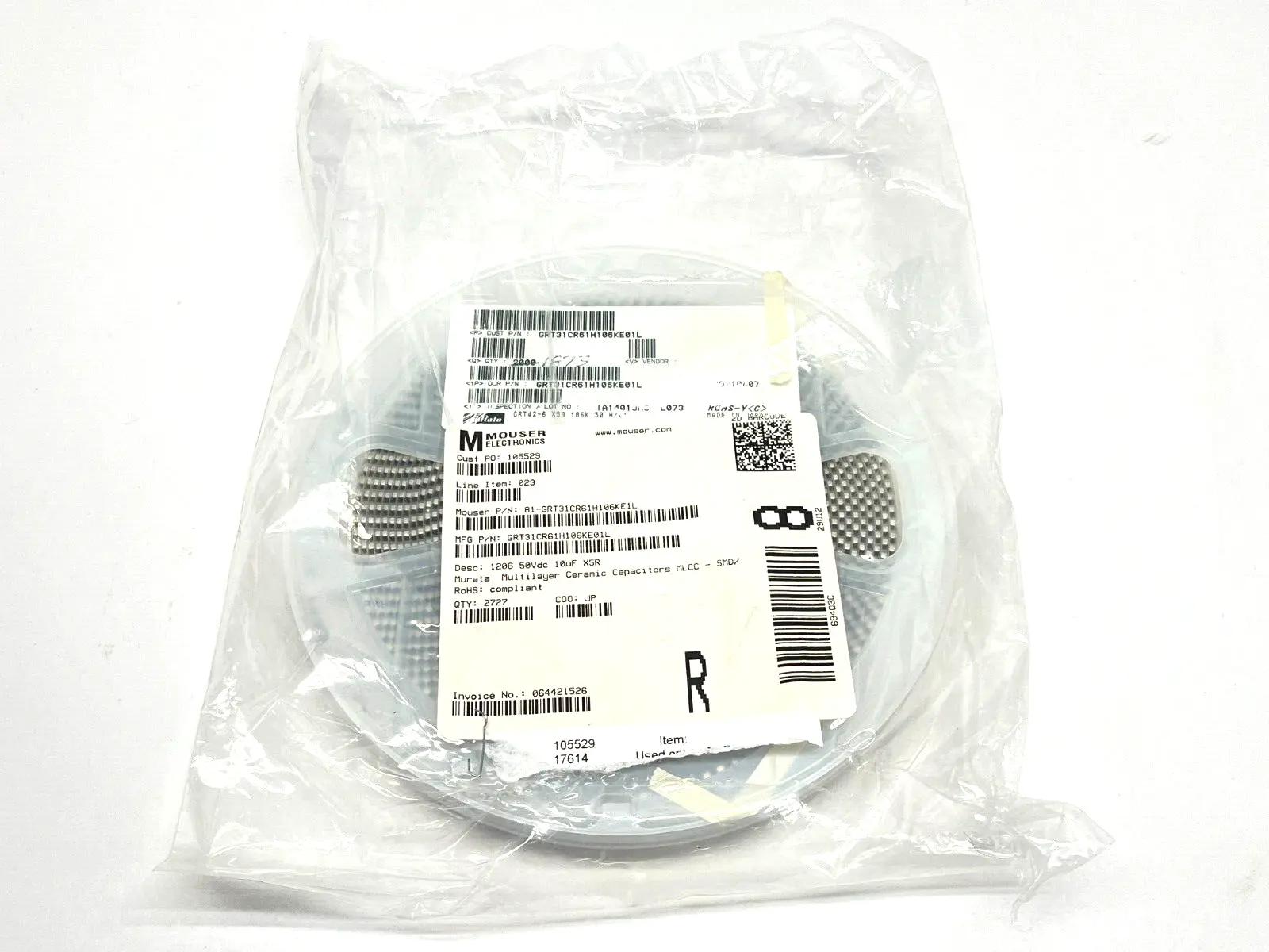 GRT31CR61H106KE01L | Murata  Multilayer Ceramic Capacitors SMD/SMT 10UF 50V 2600QTY - New Other