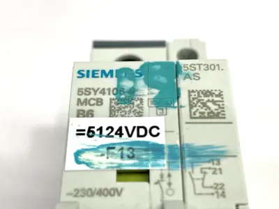 USED SIEMENS CIRCUIT BREAKER 1P 6A 230/400V W/ 5ST3010 AUXILIARY SWITCH