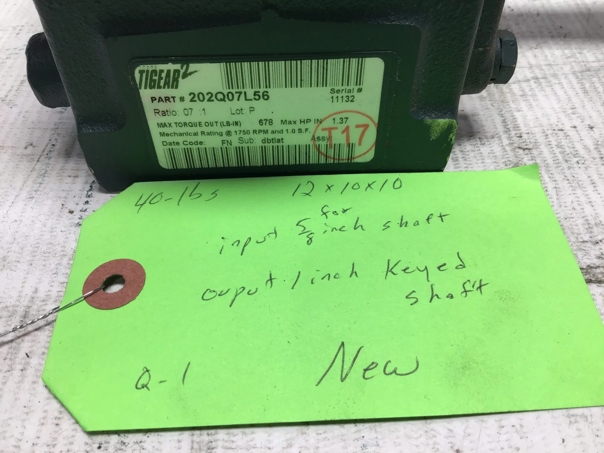 Dodge Tigear 202Q07L56 Right Angle Gear Reducer Ratio 07:1