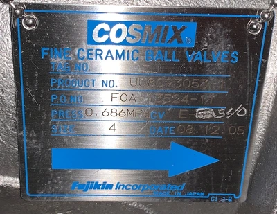 4" Cosmix Fine Ceramic Ball Valve New Storeroom Spare
