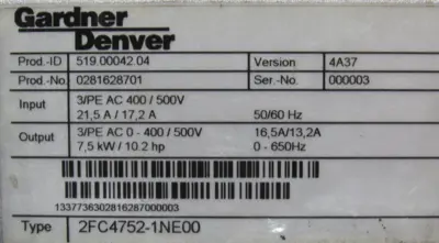 USED GARDNER DENVER 2BH7620-0NN41-8-Z VACUUM PUMP 2FC4752-1NE00