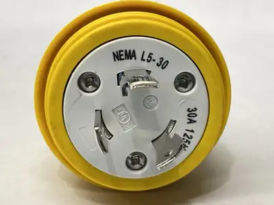 USED HUBBELL WATERTIGHT TWIST-LOCK PLUG YELLOW L5-30P 30A 125V