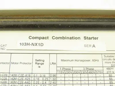 Allen Bradley 103H-NX1D Combination Motor Starter Control Panel 208V/120V