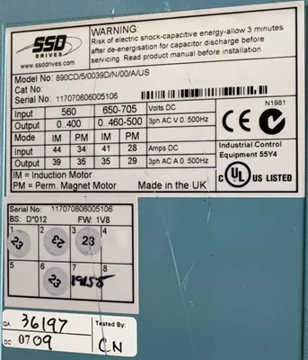 SSD DRIVES 890CD/5/0039D/N/00/A/US AC890 Variable Frequency Drives | ESS Industrial Equipment Sales (11)
