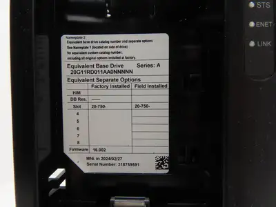 Allen Bradley 20G11RD011AA0NNNNN PowerFlex 755 AC Drive 480V 10.7A 7.5HP Ser A