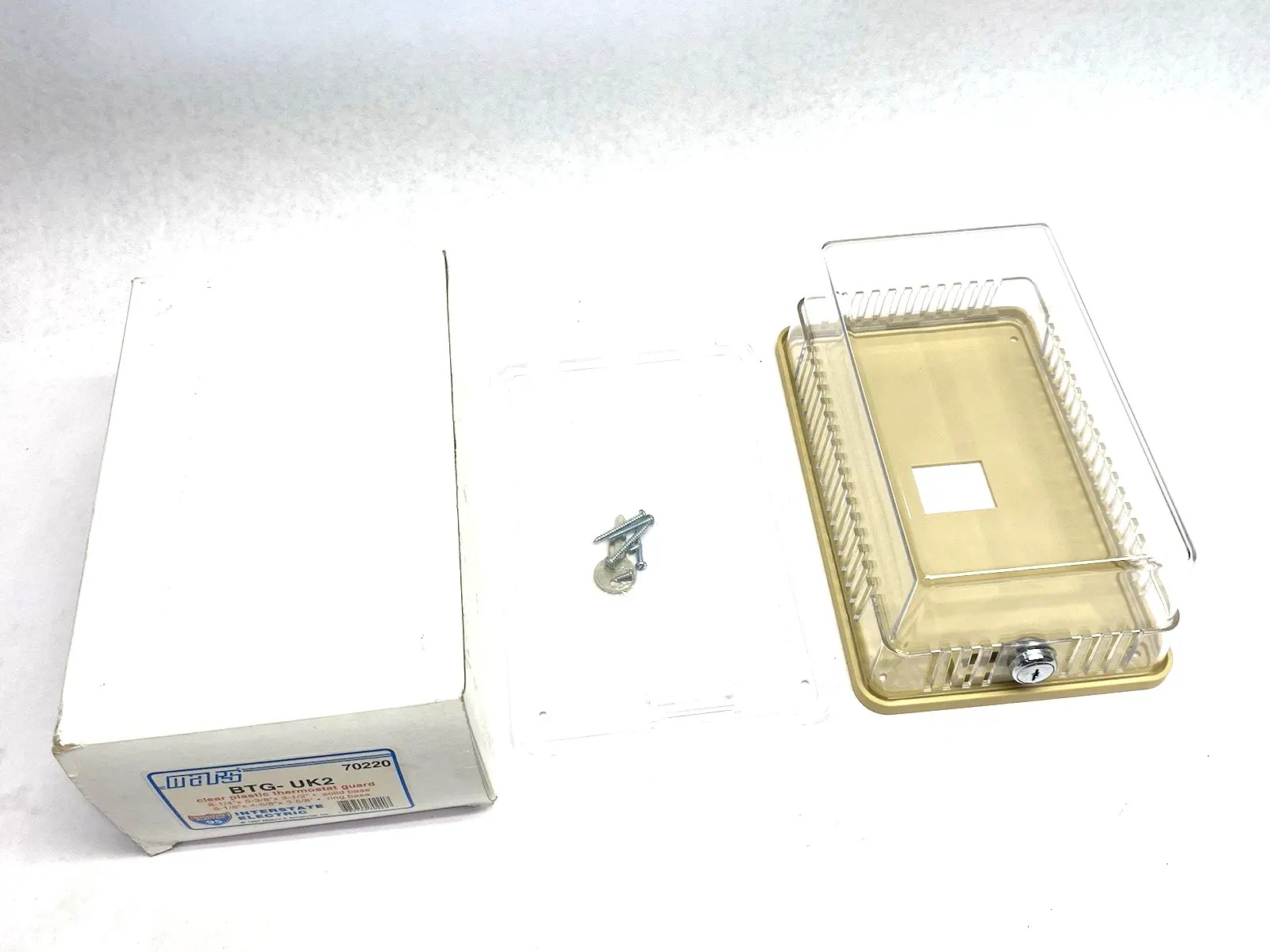 USED INTERSTATE ELECTRIC LOCKING THERMOSTAT GUARD/COVER, CLEAR, PLASTIC