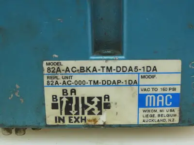 MAC 82A-AC-BKA-TM-DDA5-1DA Pneumatic Solenoid Control Valve 150PSI 24VDC Coil