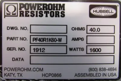 NEW HUBBELL PF40R1K60-W BRAKING RESISTOR PF40R1K60W