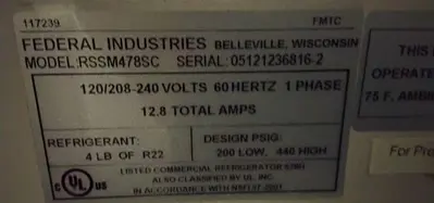 USED FEDERAL REFRIGERATION RSSM478SC