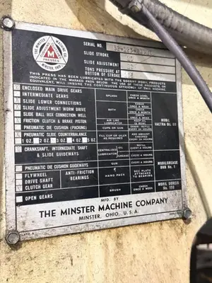 125 TON MINSTER MODEL #S2-125-48-36 SSDC PRESS, 10" STROKE: YOBRO #25090