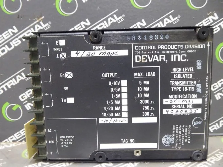 Used DEVAR INC. _UNKNOWN_ Electrical Controls | Green Industrial #681328
