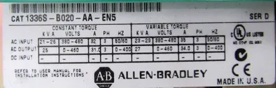 USED ALLEN BRADLEY 1336S-B020-AA-EN5 AC DRIVE SER.D 1336SB020AAEN5