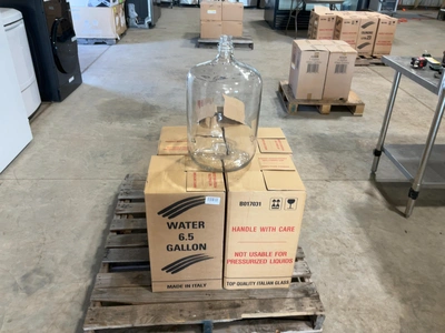 Used LOT OF (5) 6.5 GALLON CLEAR ITALIAN GLASS CARBOYS Glass equipment Michigan US | Miedema Asset Management Group #1580134