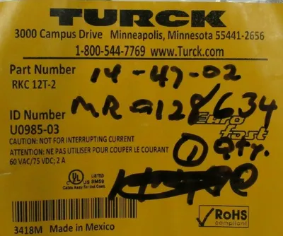 NEW TURCK RKC12T-2 CABLE RKC12T2