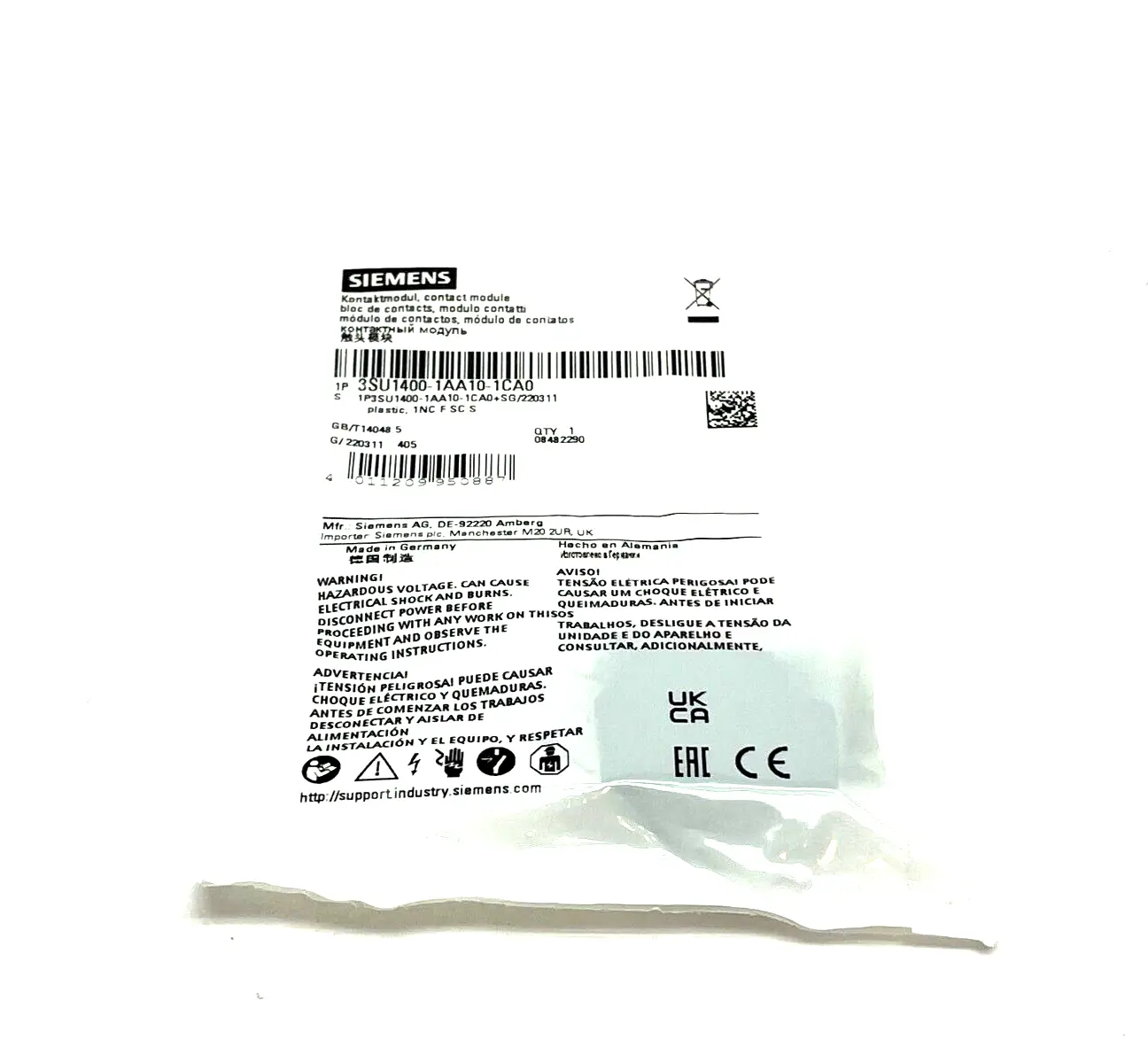NEW SIEMENS CONTACT MODULE WITH 1 CONTACT ELEMENT, 1 NC