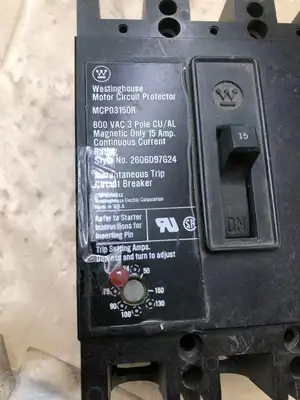 Westinghouse MCP03150R 15A 3 Pole Magnetic Circuit Breaker 600VAC