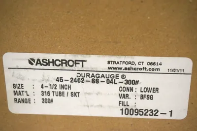 NEW ASHCROFT 45-2462-SS-04L-300# DURAGAUGE 452462SS04L300