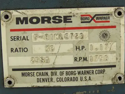 Morse 25SA Shaft Mounted Gearbox 30:1 Reducer 1.17Hp Output 58 RPM 1-1/4" Bore