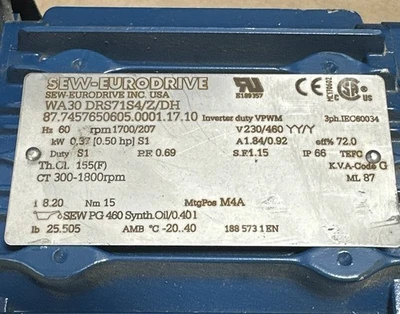 USED Sew Eurodrive WA30 DRS71S4/Z/DH