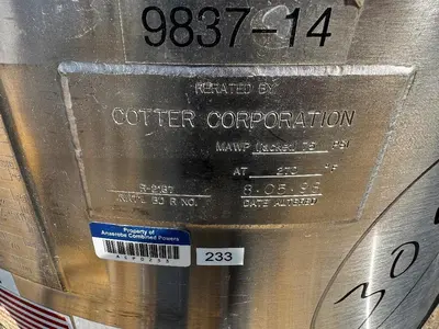 Tank, 39 Gallon (150 Liter), 316 Stainless Steel, Jacketed, Agitated, 45 PSI, Full Vac, #5991490