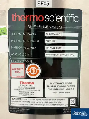 Used Thermo Scientific 300 Liter Thermo Scientific Single Use Fermentor, S/S Fermenters / Bioreactors Ohio US | Federal Equipment Company #1086191