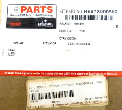 NEW FISHER R667X000502 ACTUATOR REPAIR KIT