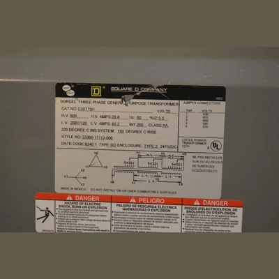 Square D 30 kVA Transformer