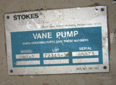 Stokes Vacuum Pump, Microvane   3/4 hp.