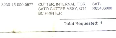 NEW SATO R05486000 CUTTER ASSY FOR GT4 BC PRINTER 3230-15-000-0577