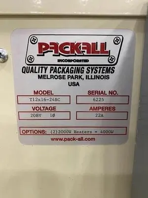PACK-ALL / PACKALL MODEL L1620D L BAR SEALER WITH HEAT TUNNEL T12 X16 - 24BC