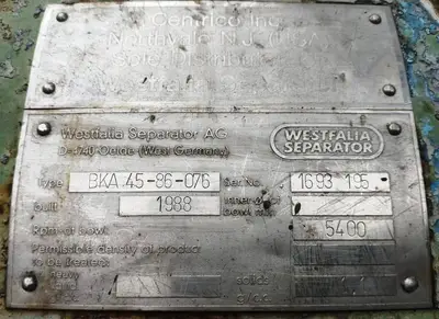 Westfalia BKA 45-86-076 blood separator, 316SS.