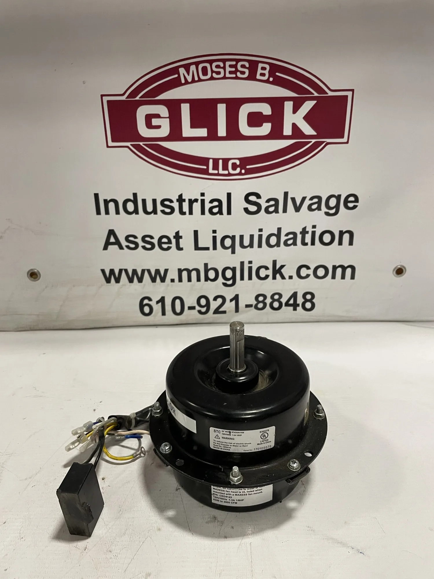 Maxess CED4143 Fan Motor 1/8HP 6350-3800CFM 120V