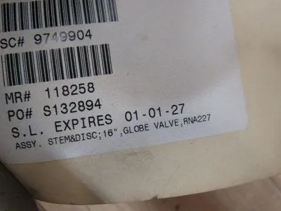 Powell Globe Valve Stem & Disc Assembly 16" x 83" Length 3-1/2" Dia.