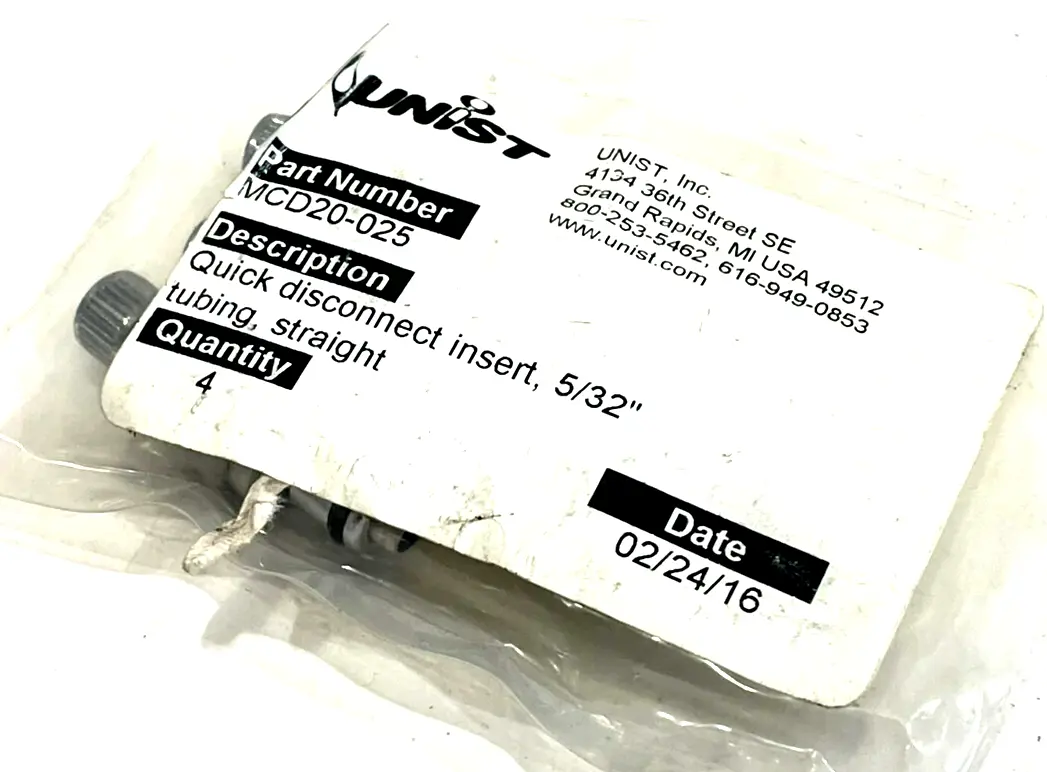 NEW UNIST MCD20-025 QUICK DISCONNECT 5/32" STRIGHT TUBING MCD20025