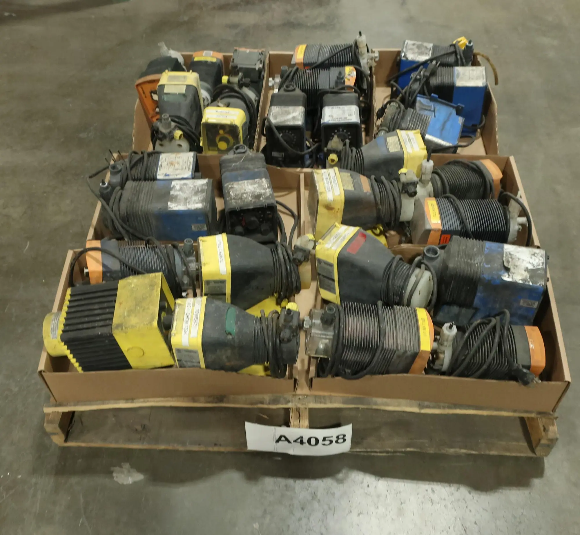 PALLET OF ASSORTED METERING PUMPS, MILTON ROY, PULSATRON, PROMINENT
