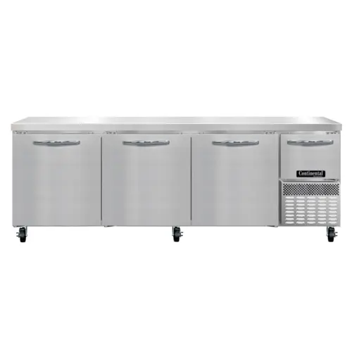 Continental RA93SN 93"W Worktop Refrigerator W/ (4) Sections & (4) Doors, 115v