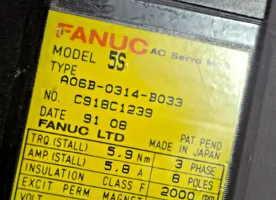 FANUC A06B-0314-B033 A06B0314B033 AC SERVO MOTOR EXCIT PERMANENT MAGNET 5S