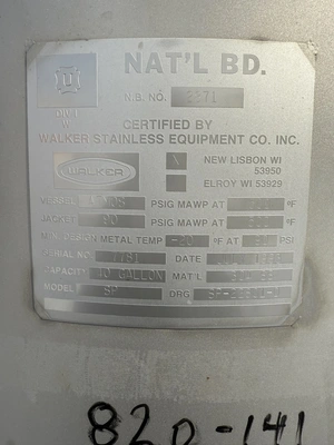 1997 WALKER 40 Gallon Tank S/S - 0 to 999 Gal. (H=height, L=length) | Perry Equipment (4)