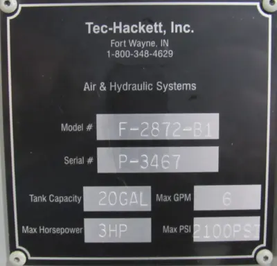 NEW TEC-HACKETT F-2816-B1 HYDRAULIC PUMP 20GAL 3HP 230/460V PVX8B30RFP1S17A