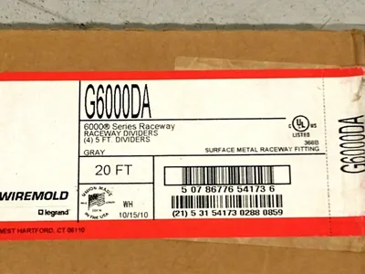 G6000DA | Wiremold  Raceway Divider Fitting Gray 6000 Series BOX OF 20 FT - New Other