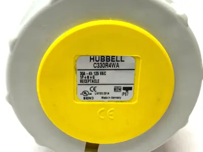 Used Hubbell Heavy Duty Female Pin & Sleeve Receptacle 2-Pole 3-Wire YELLOW Electrical Fittings Michigan US | Maverick Industrial Sales #1401509