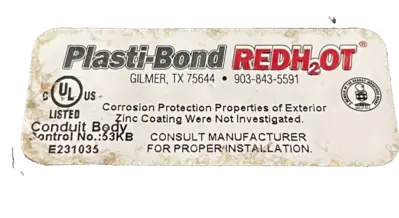 NEW PLASTI-BOND REDH20T T88G CONDUIT OUTLET 3" T SHAPE