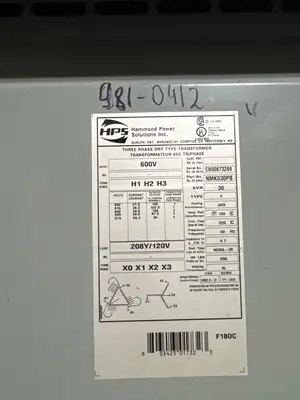 30 KVA - 600V to 208Y/12V 3 Phase Isolation transformer
