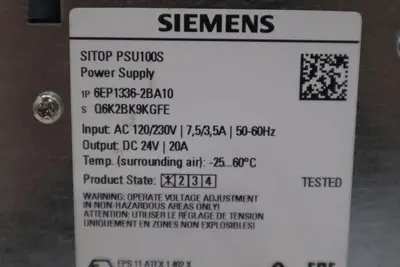 Siemens 6EP1336-2BA10 SITOP PSU100S Power Supply 24V DC 20A Output #K-1100-A
